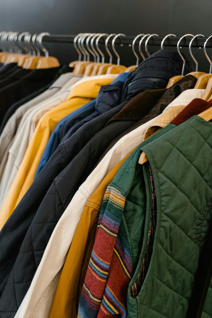 Clothing rack of winter jackets.